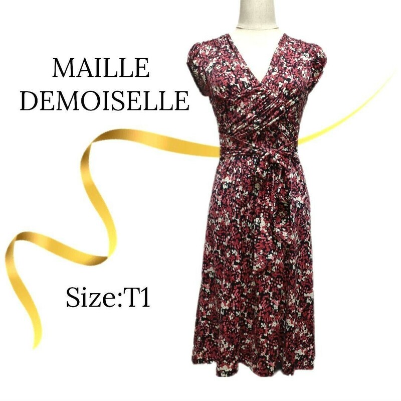 ★美品★MAILLE DEMOISELLE　ジャージーワンピース　インポート　カシュクール 総柄