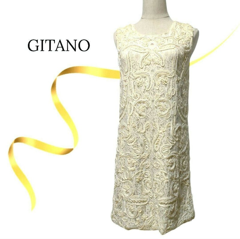 ★未使用★Gitano　ノースリーブワンピース　パール　ベージュ　オケージョン ドレス