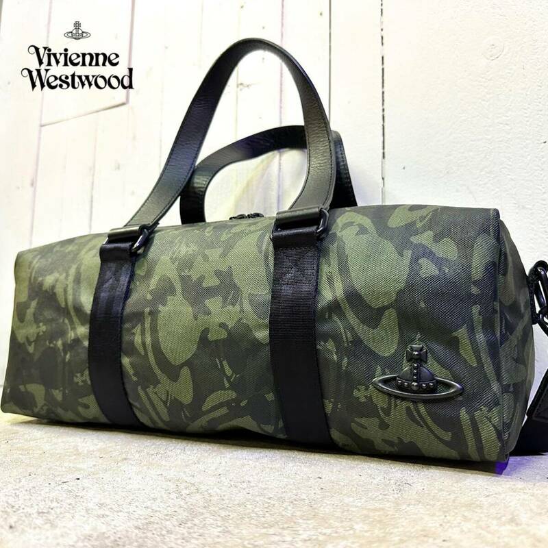 極美品 VivienneWestwood ヴィヴィアンウエストウッド 2way ミニボストンバッグ ショルダーバッグ カモフラ柄 迷彩 PVCレザー 希少