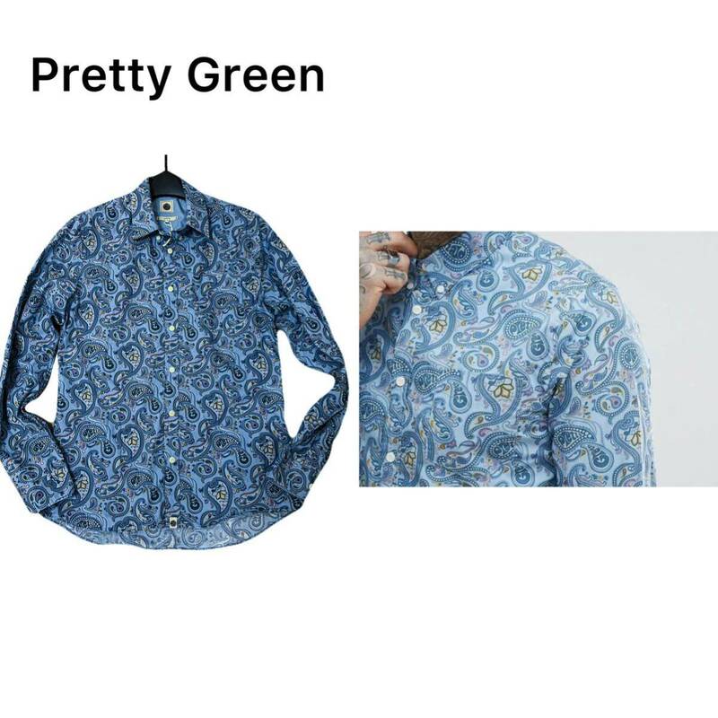 未使用品 Pretty Green【LS NIGHTSHADE】ペイズリープリント BDシャツ サイズ3(M〜L相当)/プリティーグリーン/oasis リアムギャラガー監修