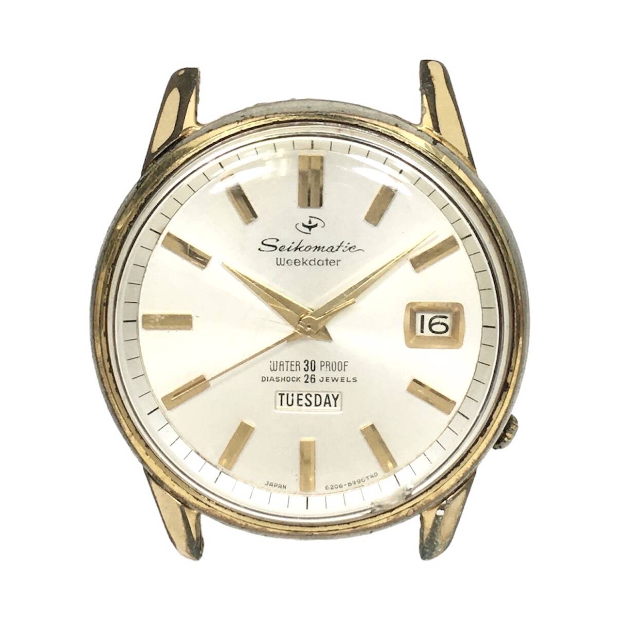 ＊SEIKO セイコーマチック 6206-8980 ウィークデータ 26石 自動巻 メンズ 腕時計 デイデイト シルバー文字盤 稼働 訳あり