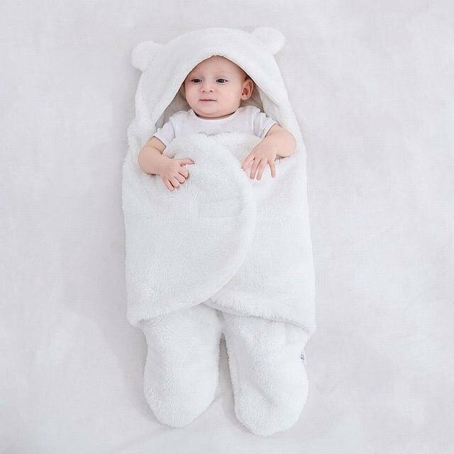 おくるみ 新生児 ベビースリーパー ブランケット ベビー布団 フード付き 寝袋 授乳ケーブホワイト 3-6ケ月
