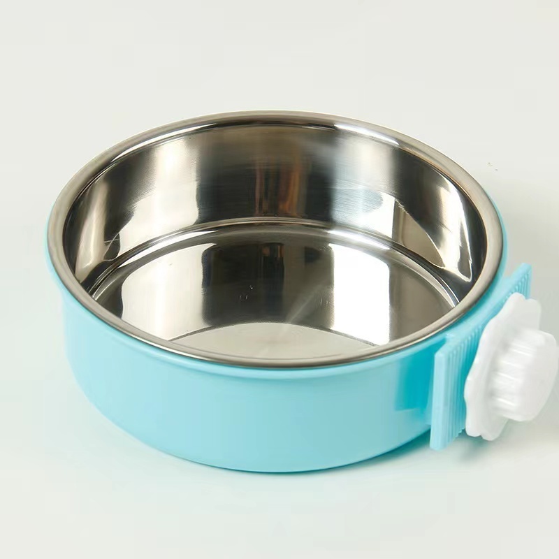 フードボウル ウォーターカップ　ケージ 犬 猫 水　餌入れ ペット 小動物 ステンレス 　2重構造　洗える　2個セット ブルー