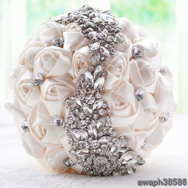 新品 結婚式造花ウェディングブーケブローチブーケ結婚式アクセサリー Ivory