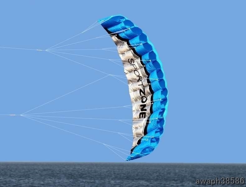 新品 2.5m デュアルライン 4色 パラフォイル パラシュート 凧 カイト タコ スポーツ 屋外 野外 外遊び ナイロン (色：ブルー)