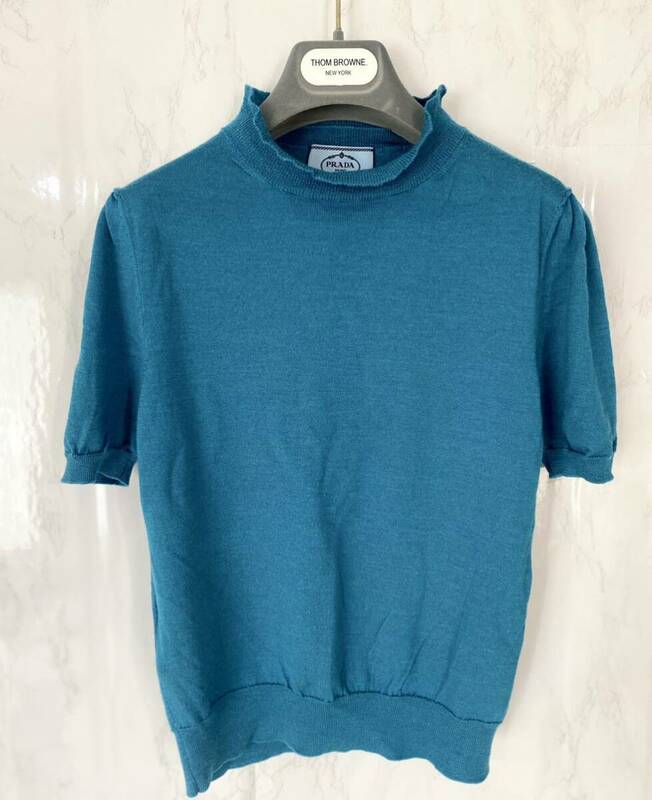 PRADA 半袖 ニット ブルー　水色　セーター　ウール　38サイズ