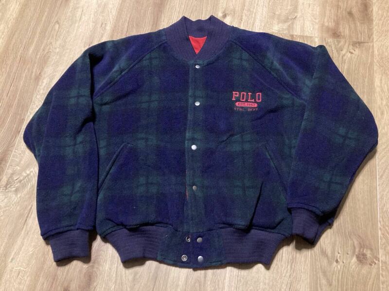 90s polo ralph lauren sport vintage ブラックウォッチ柄　リバーシブルジャケット　スタジャン