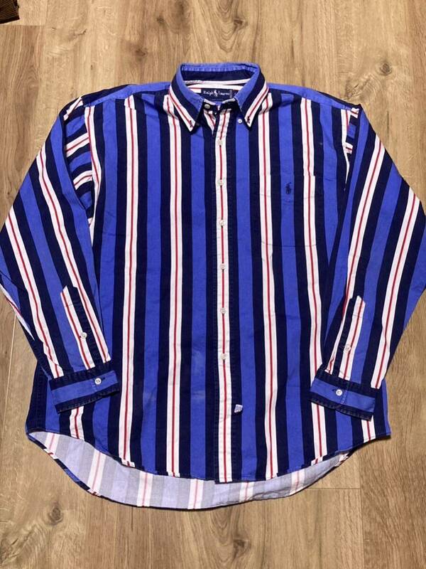 90s polo ralph lauren sport vintage ラルフローレン 長袖シャツ ストライプ ボタンダウンシャツ 