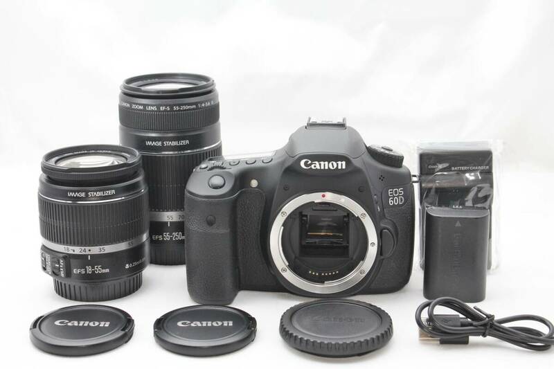 ★【限定！極上美品 一眼レフスターティングセット】 Canon EOS 60D ★ EF-S18-55mm IS EF-S55-250mm IS ★ 手振れ補正付きレンズつき