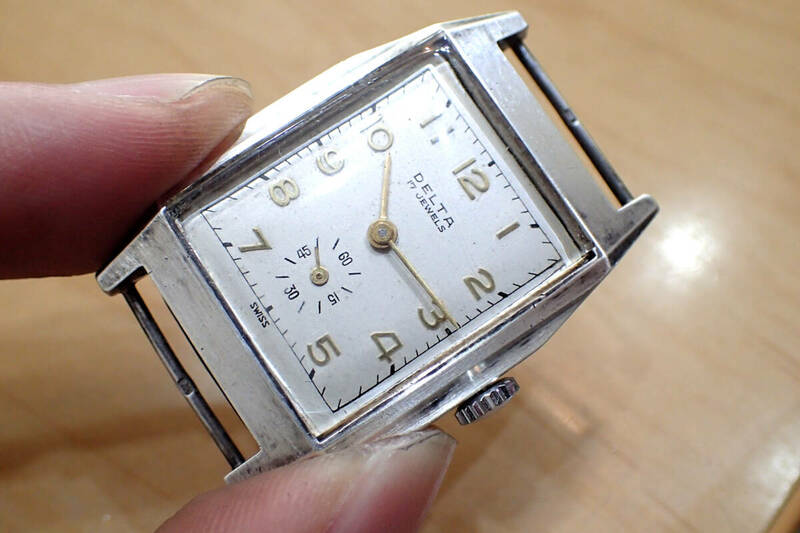 希少/英国製 DELTA ◆銀製/ハンターケース レクタンギュラー 手巻き アンティーク腕時計