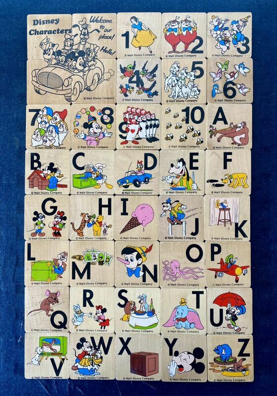 育児玩具 アンティーク ミッキーマウス 積み木 つみき 知育玩具 ディズニー グーフィー DWE 英語 アルファベット Disney ミッキー 当時物