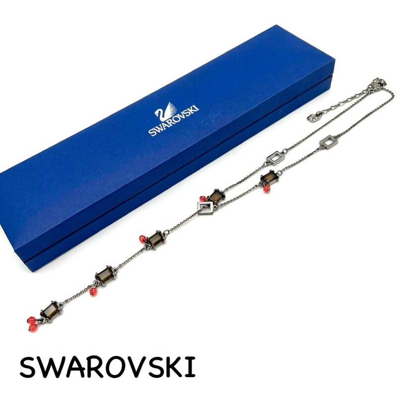 SWAROVSKI｜スワロフスキー ネックレス【アクティ】スクエア ストーン ブラック系/シルバーカラー Y字タイプ 箱付き ブランド a626et