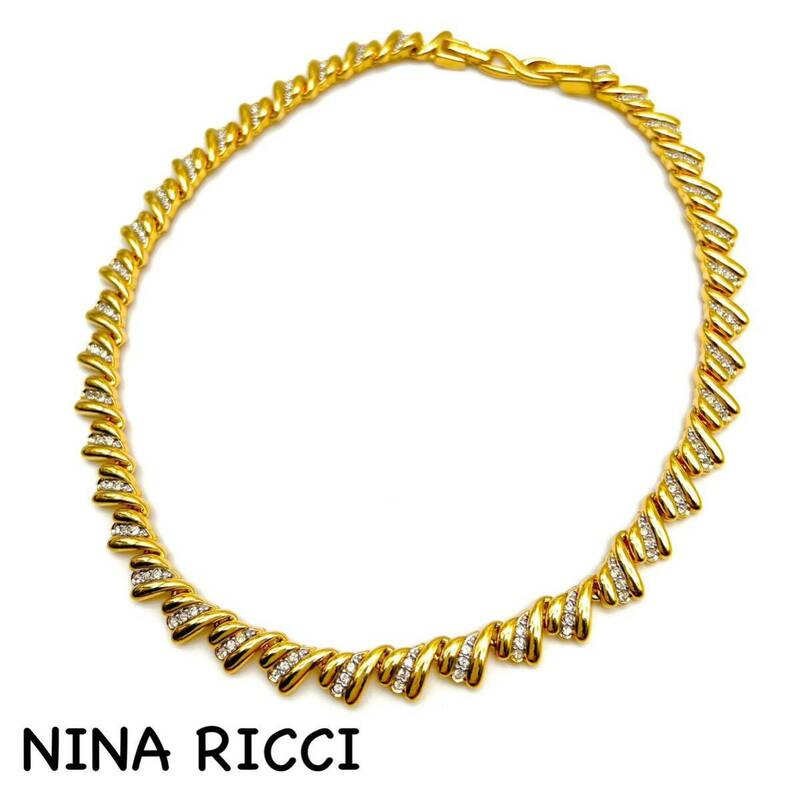 NINA RICCI｜ニナリッチ ネックレス【アクティ】ラインストーン ゴールドカラー ヴィンテージ アクセサリー ゴージャス ブランド a640et