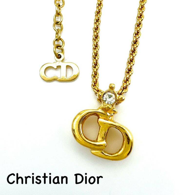 Christian Dior｜クリスチャンディオール ネックレス【アクティ】CD ロゴ ラインストーン ゴールドカラー ヴィンテージ ブランド a654et