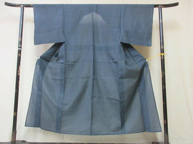 1円 良品 正絹 長着 着物 紗 夏物 男性用 和装 和服 紺 無地 格子 単衣 身丈140cm 裄64cm ◆逸品◆【夢職】★★★★