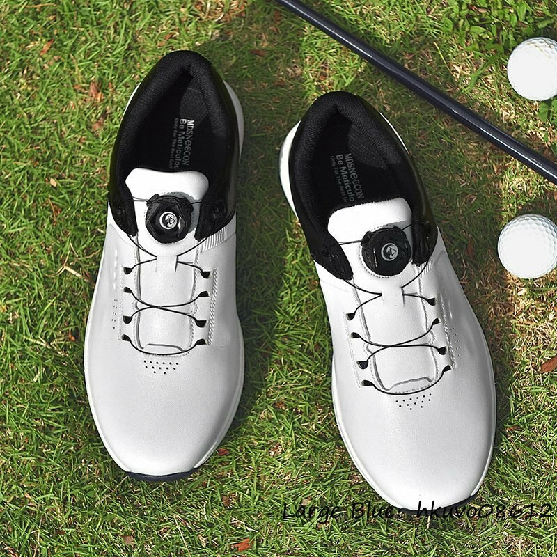 高級品 ゴルフシューズ 新品 ダイヤル式 運動靴 メンズ 幅広い フィット感 軽量 スポーツシューズ 防水 防滑 耐磨 弾力性 白*黒 24.5cm