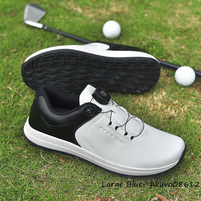 高級品 ゴルフシューズ 新品 ダイヤル式 運動靴 メンズ 幅広い フィット感 軽量 スポーツシューズ 防水 防滑 耐磨 弾力性 白*黒 26.5cm