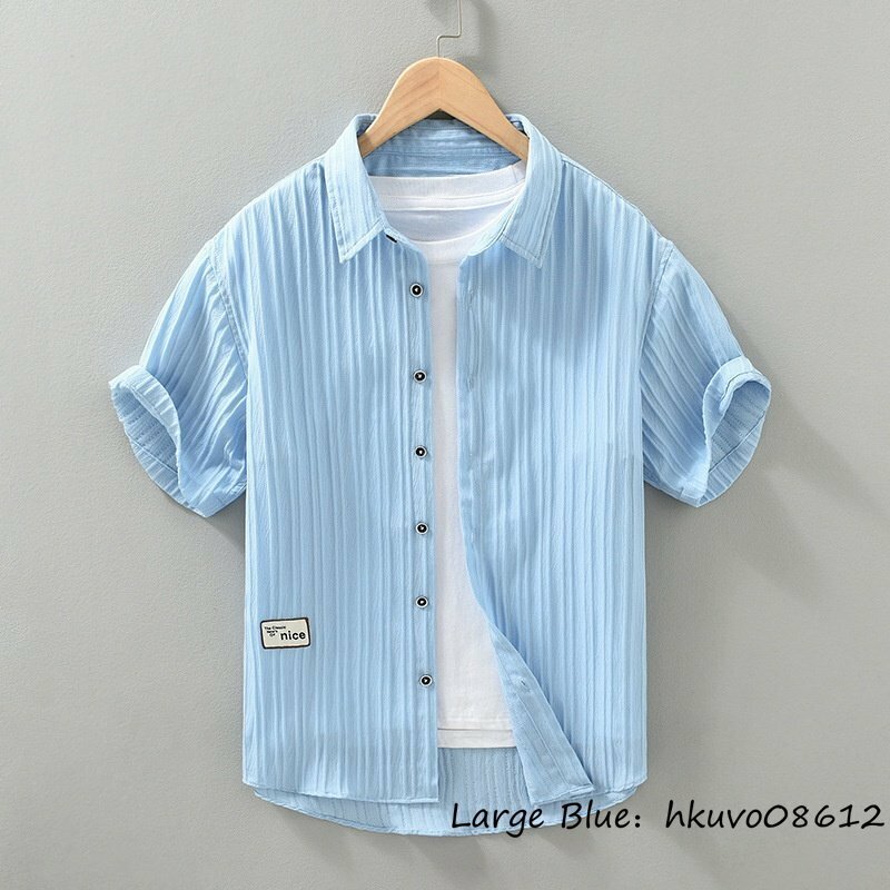 夏新品◆メンズシャツ 半袖シャツ サマーシャツ カジュアルシャツ Tシャツ 清涼感 涼しい さわやか 心地良し 紳士服 快適 ブルー 2XL