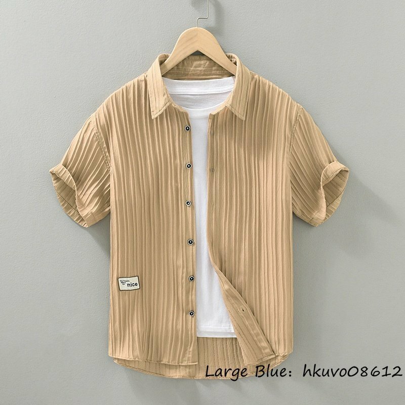 夏新品◆メンズシャツ 半袖シャツ サマーシャツ カジュアルシャツ Tシャツ 清涼感 涼しい さわやか 心地良し 紳士服 快適 カーキ XL