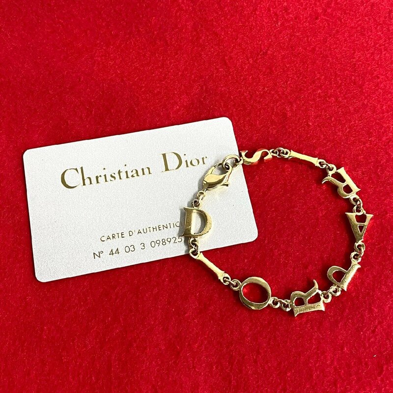 極 美品 希少品 Christian Dior ディオール ロゴ 金具 ブレスレット バングル アクセサリー メンズ レディース ゴールド 36922