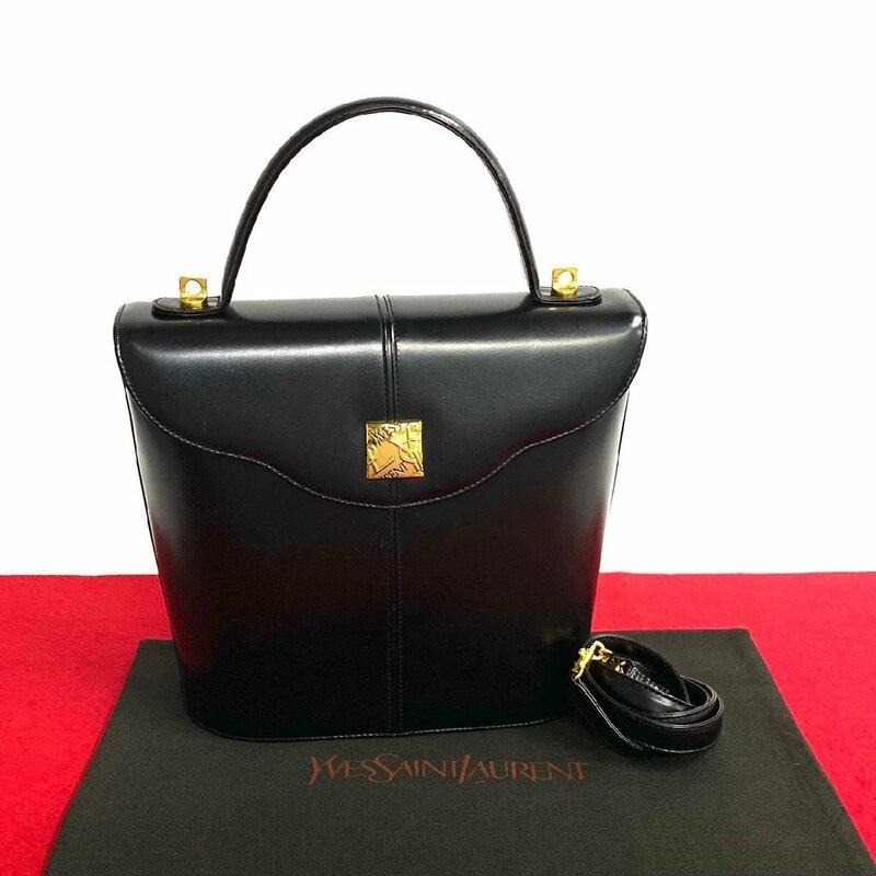 未使用保管品 袋付 YVES SAINT LAURENT イヴサンローラン YSL ロゴ カーフレザー 2way ハンドバッグ ショルダーバッグ ブラック 黒 31211