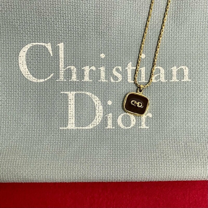 極 美品 Christian Dior ディオール ヴィンテージ チェーン モチーフ ペンダント ネックレス チョーカー ゴールド ブラウン 82085