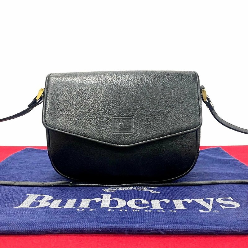 極 美品 Burberrys バーバリーズ ヴィンテージ ノバチェック レザー 本革 ミニ ショルダーバッグ ポシェット サコッシュ ブラック 91803