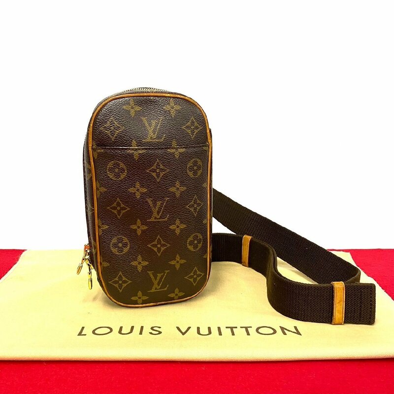 極 美品 希少品 LOUIS VUITTON ルイヴィトン ヴィンテージ ポシェットガンジュ モノグラム レザー ボディバッグ ブラウン 茶 33383