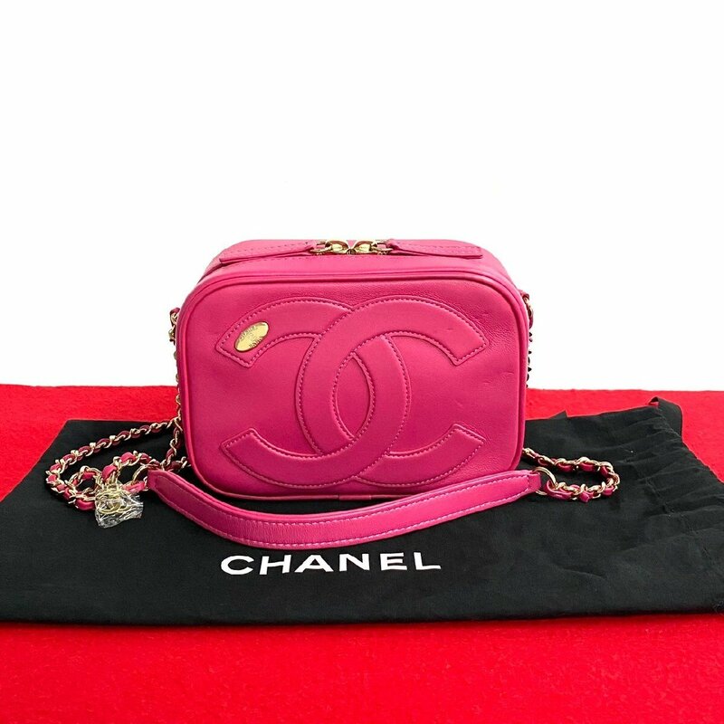 未使用保管品 保存袋付 シール有 27番台 CHANEL シャネル ココマーク レザー 本革 チェーン ミニ ショルダーバッグ ピンク 39792