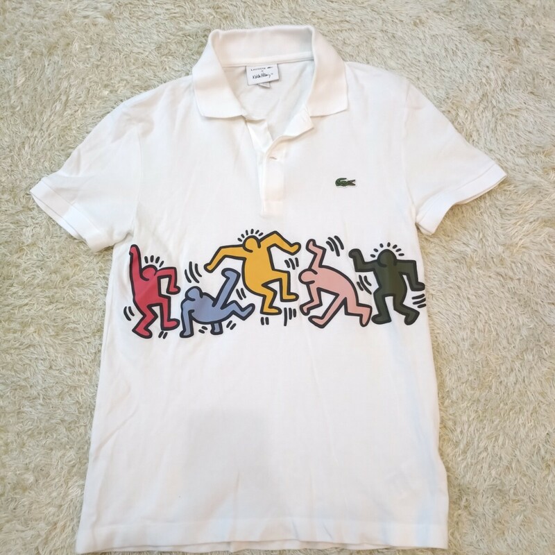 超希少！ラコステ×キースヘリング【お洒落の極み】LACOSTE Keith Haring ポロシャツ 半袖 ホワイト 白 胸ロゴ デカデザイン 通気性◎ S(2