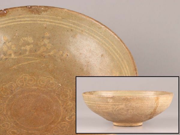 古美術 朝鮮古陶磁器 高麗青磁 白象嵌 鉢 時代物 極上品 初だし品 C6456