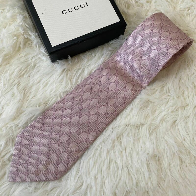 グッチ GUCCI ネクタイ ジャガード GG インターロッキング シルク100% ピンク 桃色 ビジネス メンズ イタリア製