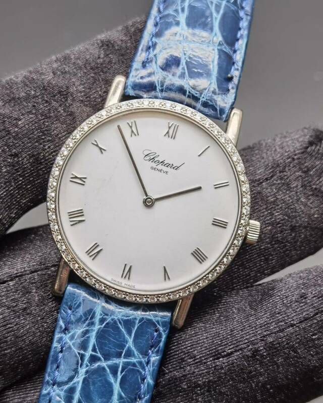 中古 ショパール Chopard クラシック 17/3154 手巻き K18 750 WG ダイヤベゼル 白 ホワイト文字盤 2針 メンズ 腕時計