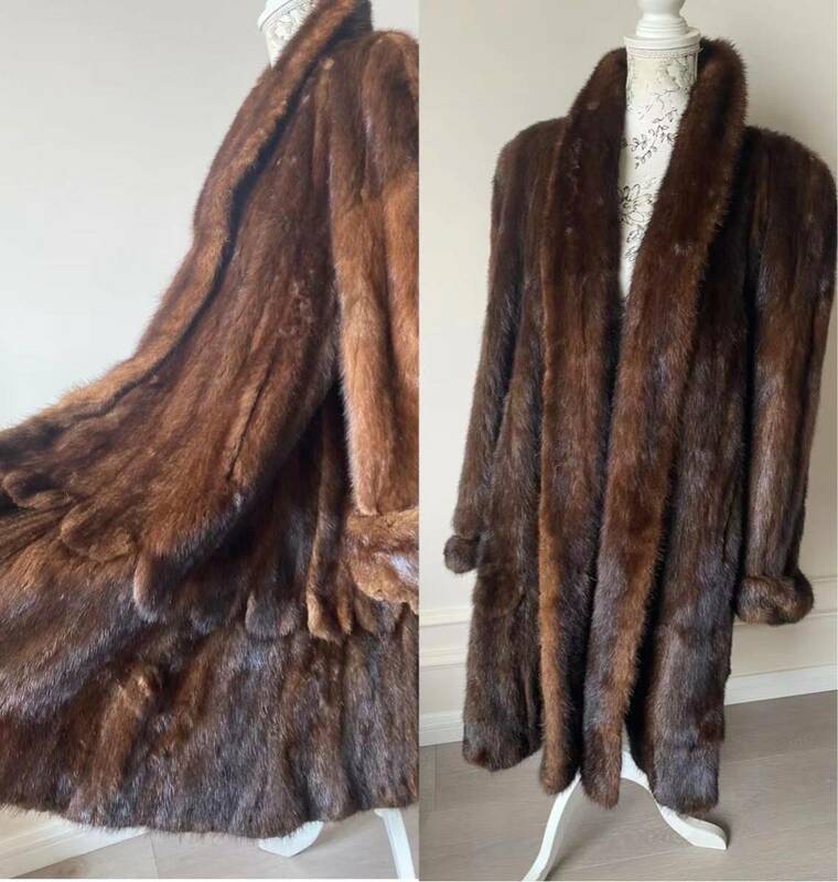 【732】中古品 ミンク mink高級毛皮■ 長いコートです ◆105cm丈　裾周囲280cm 袖の長さは調節可能