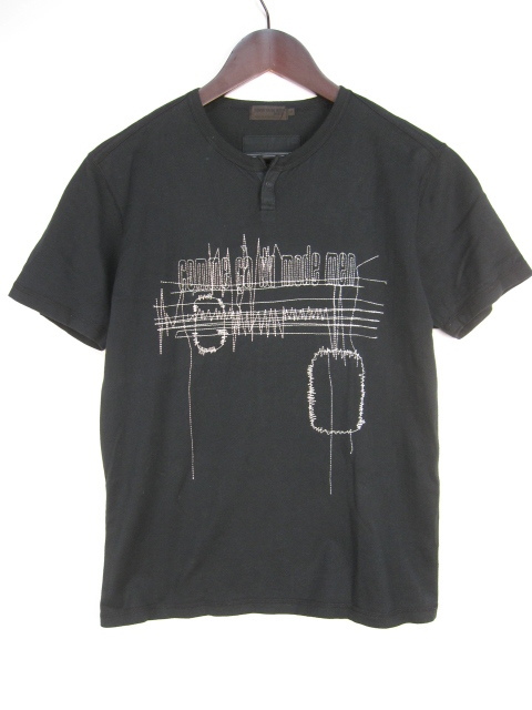 コムサデモード COMME CA DU MODE MEN Tシャツ カットソー 半袖 刺繍 コットン M 黒 C576