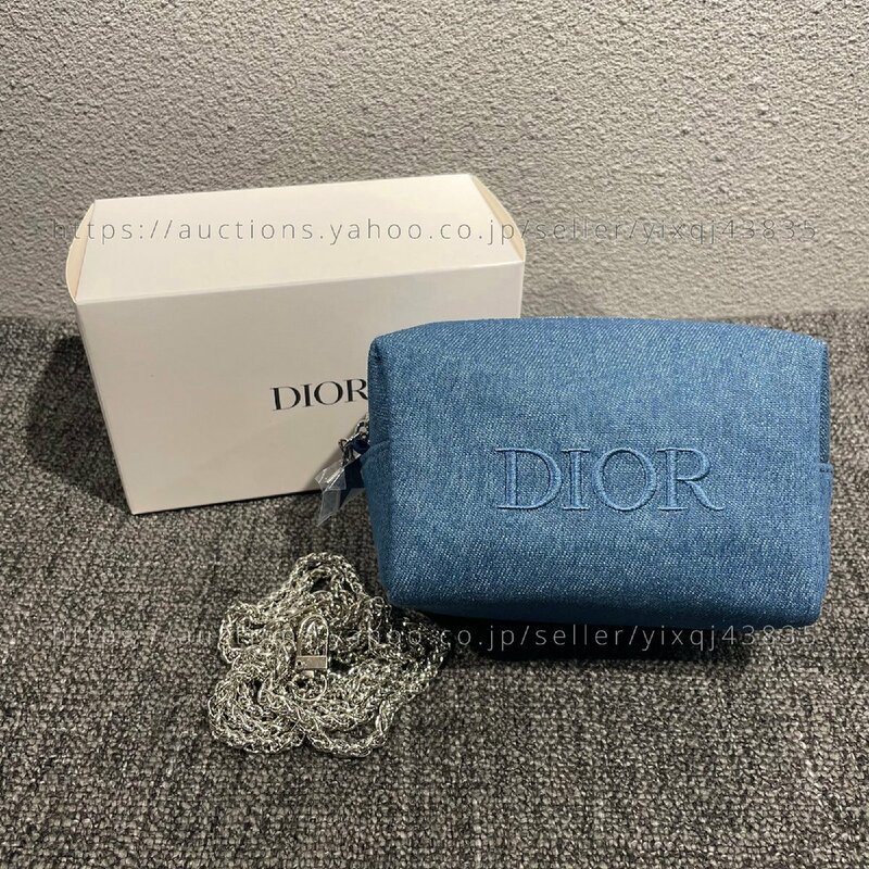 ディオール Dior ノベルティ 非売品 コスメポーチ メイクポーチ 小物入れ チェーン ショルダー付き デニム ブランド レディース 箱付