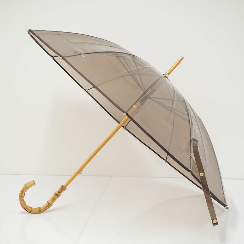 傘 Traditional Weatherwear トラディショナルウェザーウェア USED美品 クリアアンブレラ ブラウン ビニール傘 高級 55cm S0885