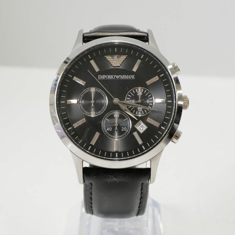 EMPORIO ARMANI メンズ 腕時計 AR-2434 USED美品 エンポリオアルマーニ クロノグラフ デイト レザー【電池交換済】 完動品 中古 X5509