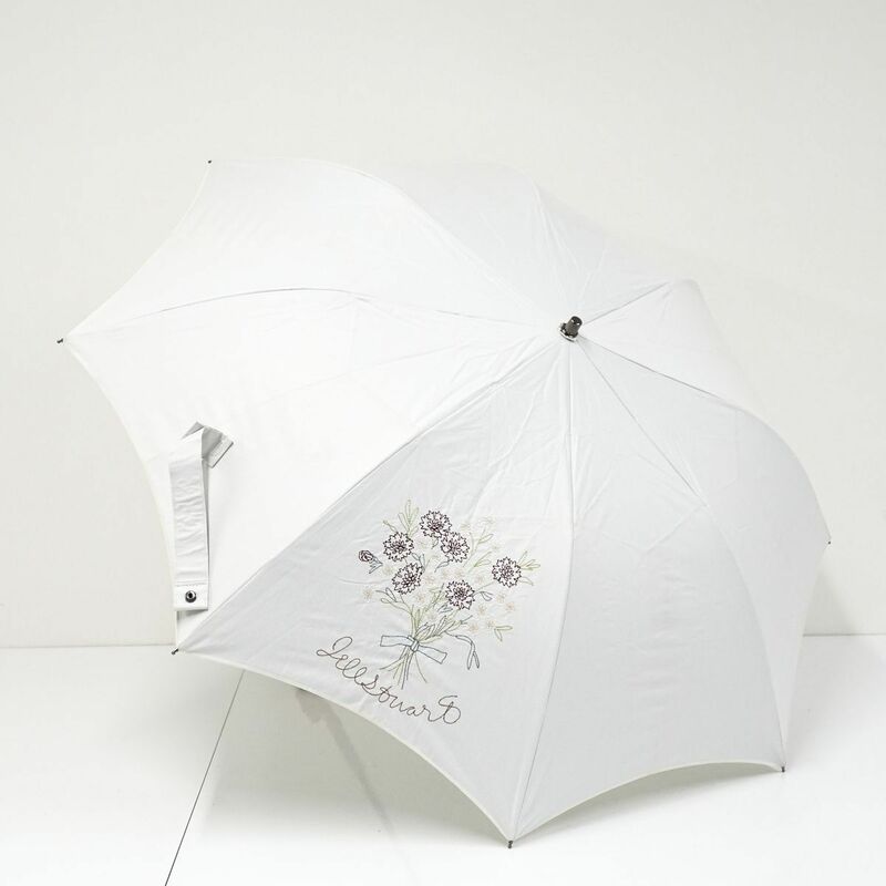 折りたたみ日傘 JILL STUART ジルスチュアート USED品 晴雨兼用 ストライプ 花柄刺繍 UV 遮光 遮熱 50cm FA8486