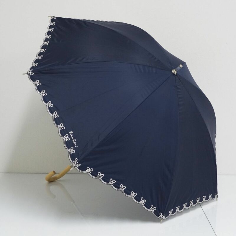 日傘 NINA RICCI ニナリッチ USED美品 晴雨兼用 リボン ネイビー 紺 UV 遮光 遮熱 47cm A1027