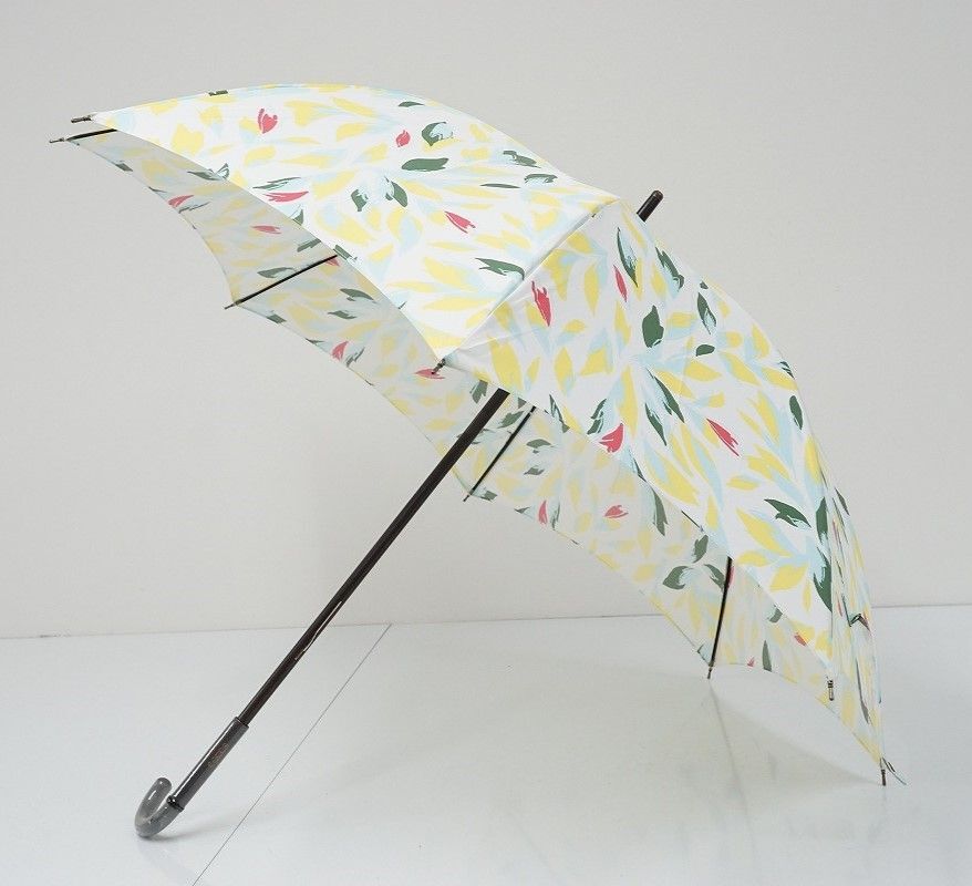 傘 cocca コッカ USED美品 ボタニカル柄 ホワイト×イエロー 55cm S1115