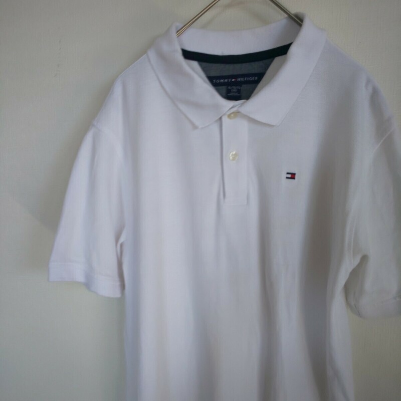 【送料無料】トミーヒルフィガー 半袖ポロシャツ メンズMサイズ相当 ホワイト