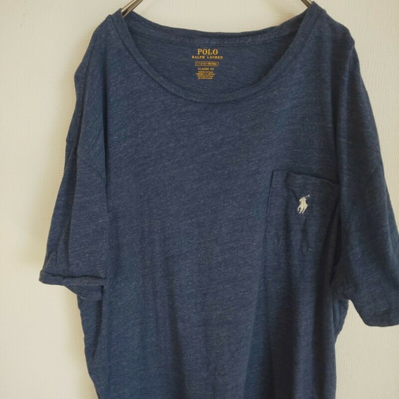 【送料無料】Ralph Lauren(ラルフローレン) メンズ半袖Tシャツ Lサイズ ネイビー 胸ポケット