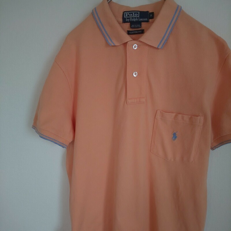 【送料無料】Ralph Lauren(ラルフローレン) メンズ半袖ポロシャツ 胸ポケット Mサイズ オレンジ