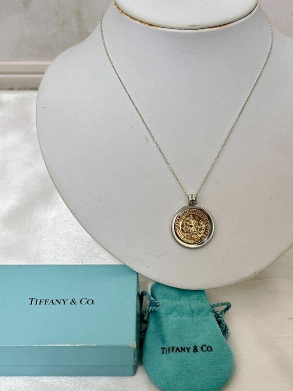 Tiffany&Co. ティファニー ネックレス セントクリストファー コイン ペンダント シルバー 925/750 K18 コンビ ゴールド