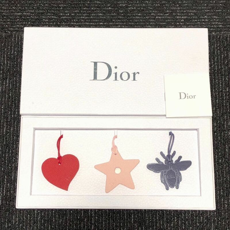 未使用品【ディオール】本物 Christian Dior チャーム 3点セット ハート 星 蜂 ロゴモチーフ バッグチャーム ストラップ キーホルダー 箱付