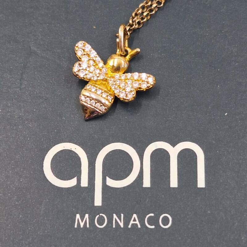 apm MONACO ネックレス シルバー 925 蜂 ハチ Bee ラインストーン チョーカー ペンダント アクセサリー 箱付き Ag 【5036】