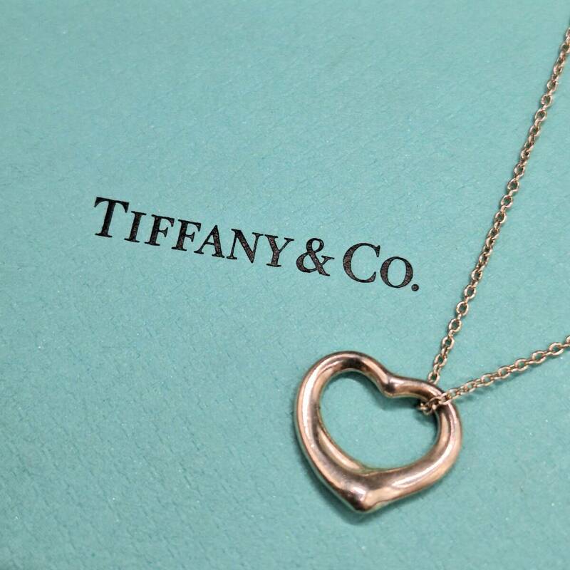 ティファニー オープンハート ネックレス ミニ シルバー エルサペレッティ 2.8g 925 刻印 SV ペンダント TIFFANY&Co. 【4710】