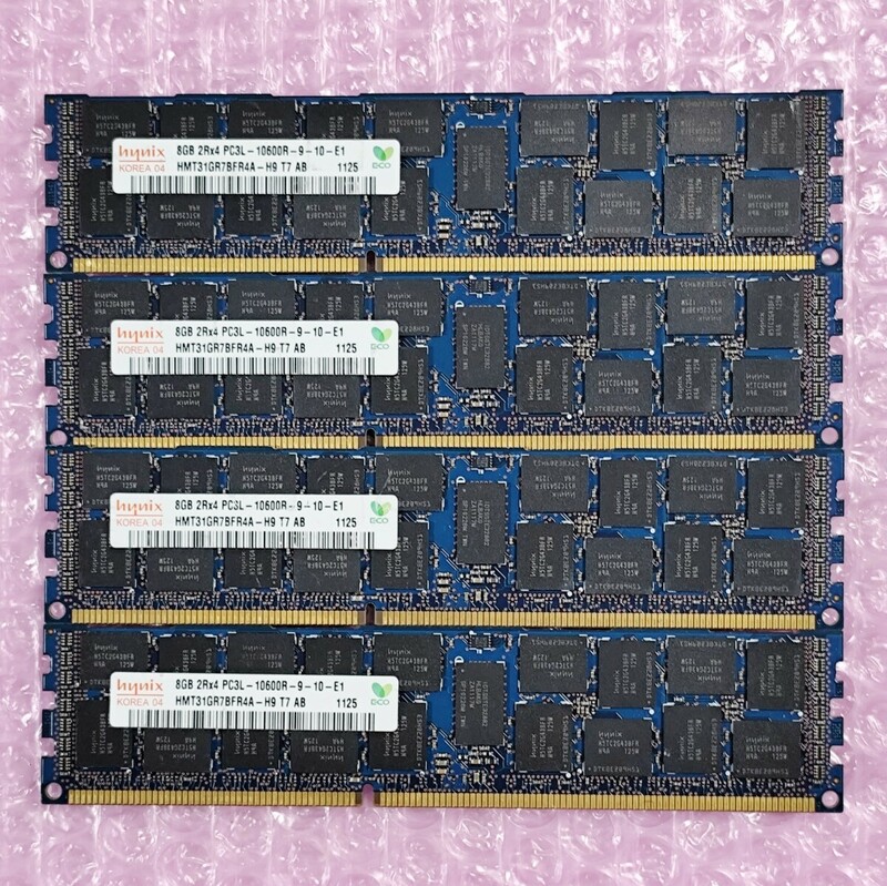 【動作確認済】SK Hynix DDR3-1333 計32GB (8GB×4枚セット) PC3L-10600R ECC Registered RIMM メモリ