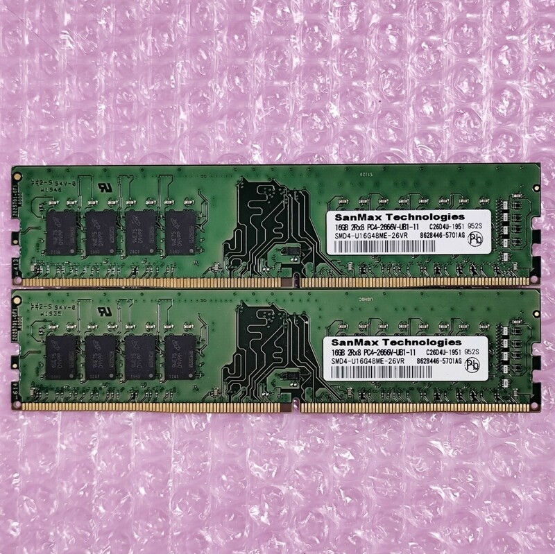 【動作確認済み】SanMax DDR4-2666 16GB 2枚 (計32GB) デスクトップ用メモリ PC4-21300 DIMM